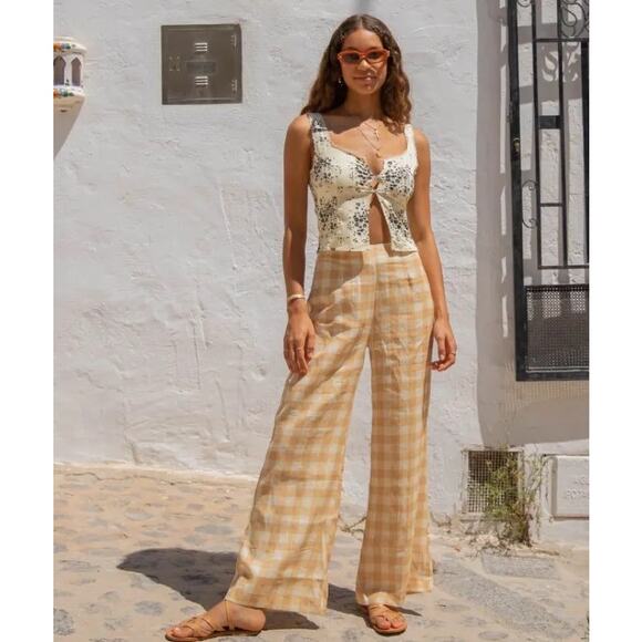 Verge VRG Girl Divine Artist Linen Wide Leg Pants Mustard Cream NEW Size 6 Linen - Picture 1 of 9